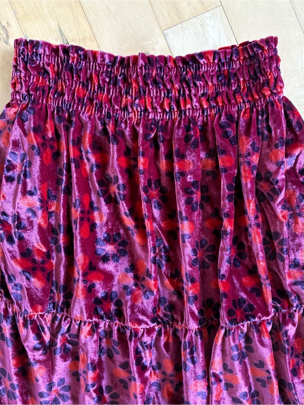 The Somerset Maxi Skirt Anthro Velvet Tiered Pink Multi Floral Pockets Small - Picture 5 of 9